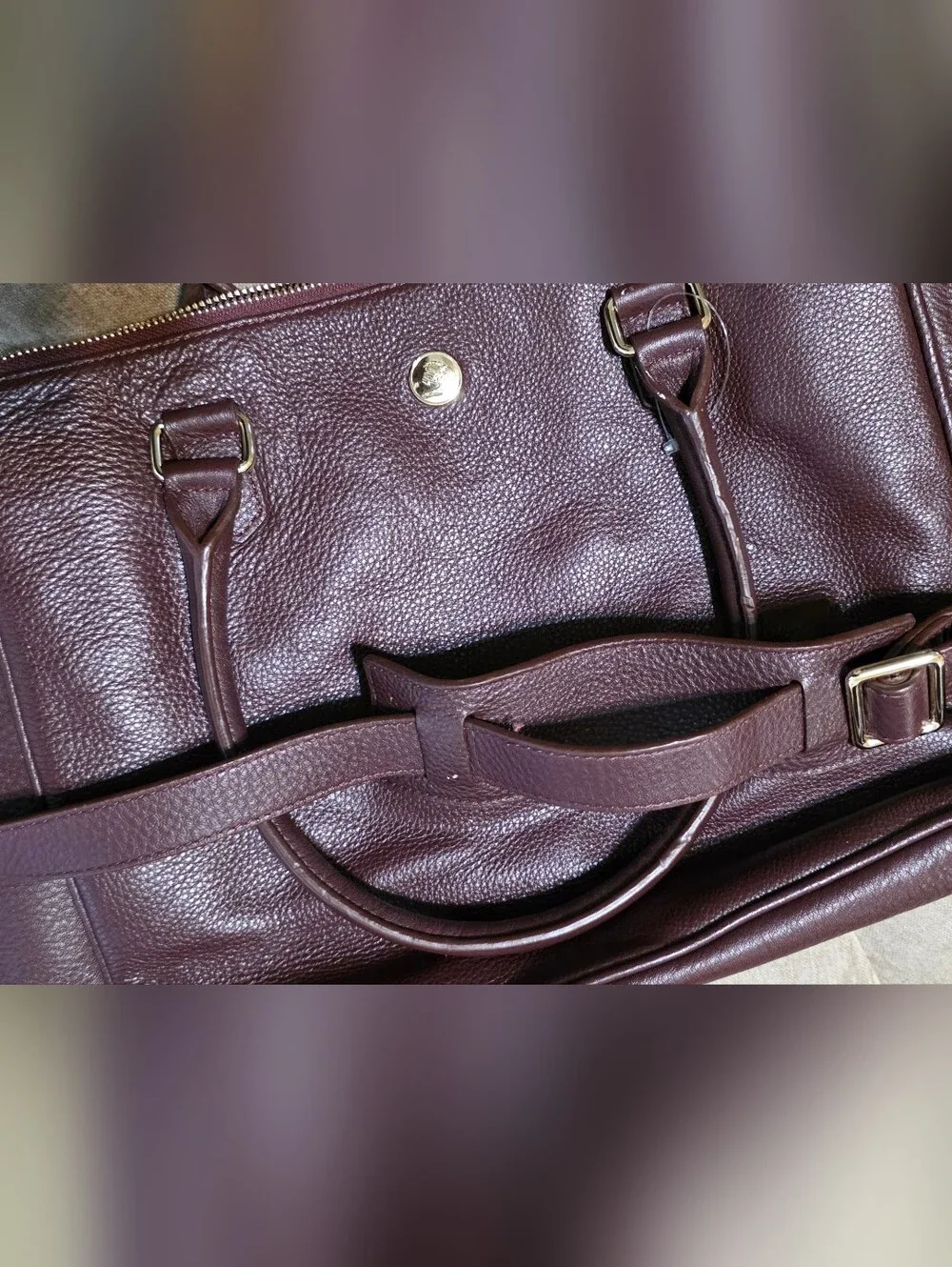 Levenger Burgundy Leather Tote with Gold Hardware